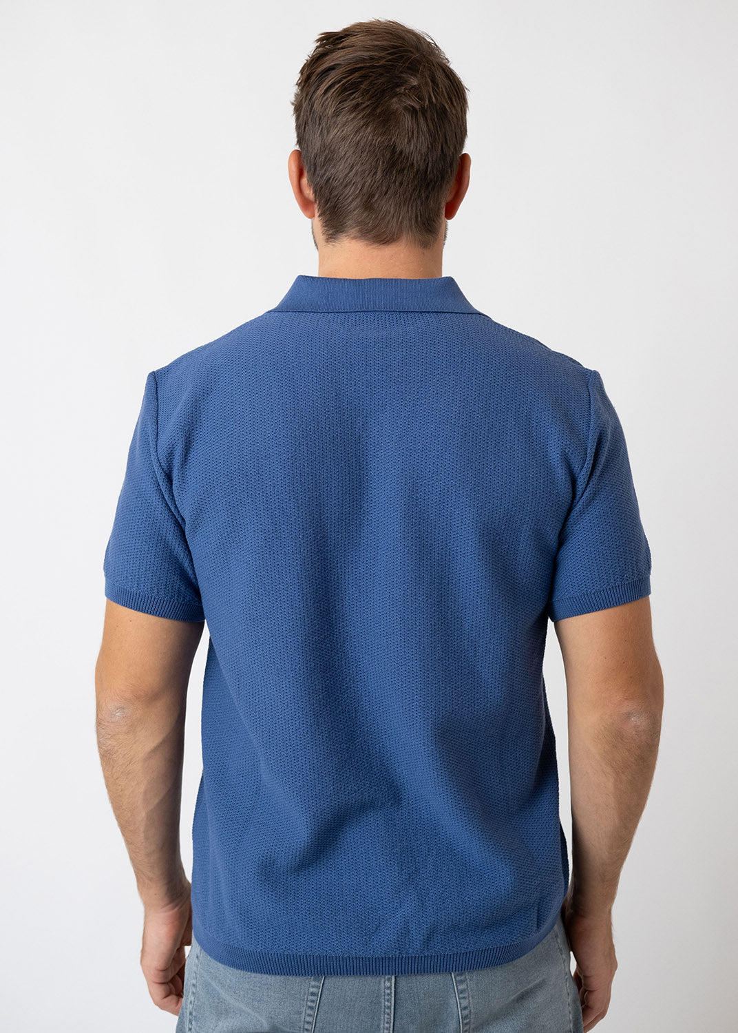 Poloshirt "Edelweiß Strick" - blaugrau - Image 5